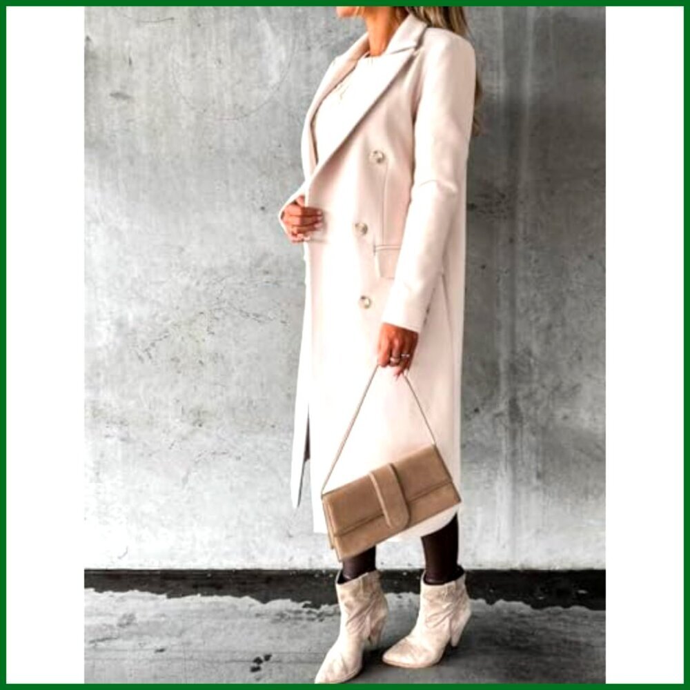 Long Wool Coat Double Breasted Trench Coat Fall Winter - Picture 3 of 4